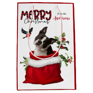 Sac Cadeau Moyen Noël du mignon Boston Terrier Dog