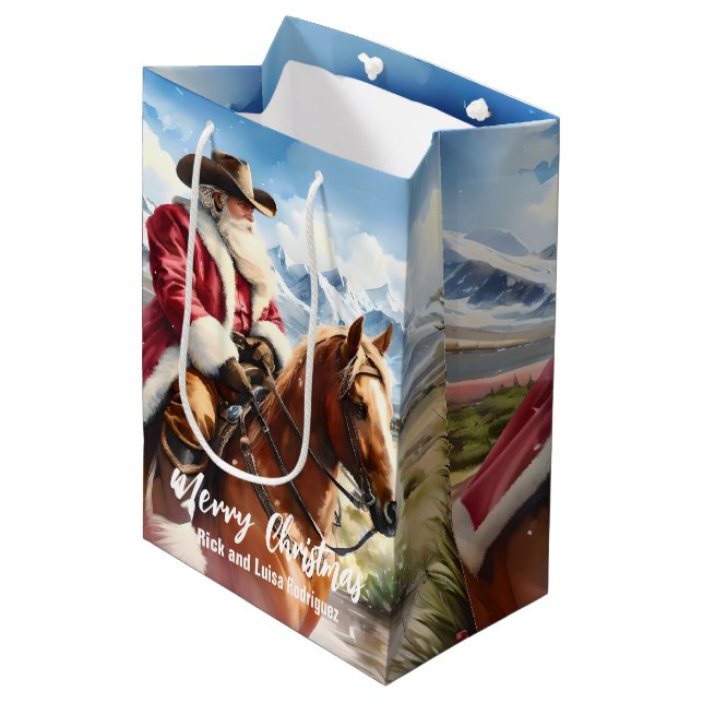Sac Cadeau Moyen Noël du Père Noël occidental à cheval (Devant Angle)