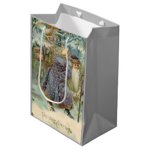 Sac Cadeau Moyen Noël du père Vintage dans Snowy Woods