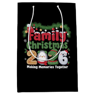 Sac Cadeau Moyen Noël familial 2026 Pingouin ours polaire coordonné