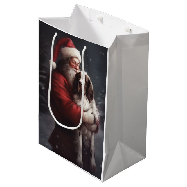 Sac Cadeau Moyen Noël festif Springer Spaniel Santa Claus (Devant Angle)
