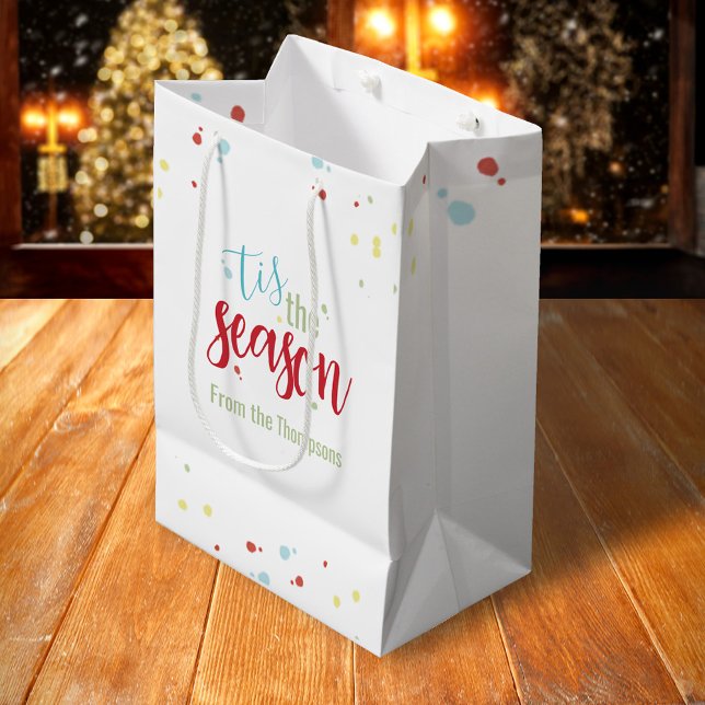 Sac Cadeau Moyen Noël Festive simple Tis the Season ("tis the Season" holiday custom gift bag.)