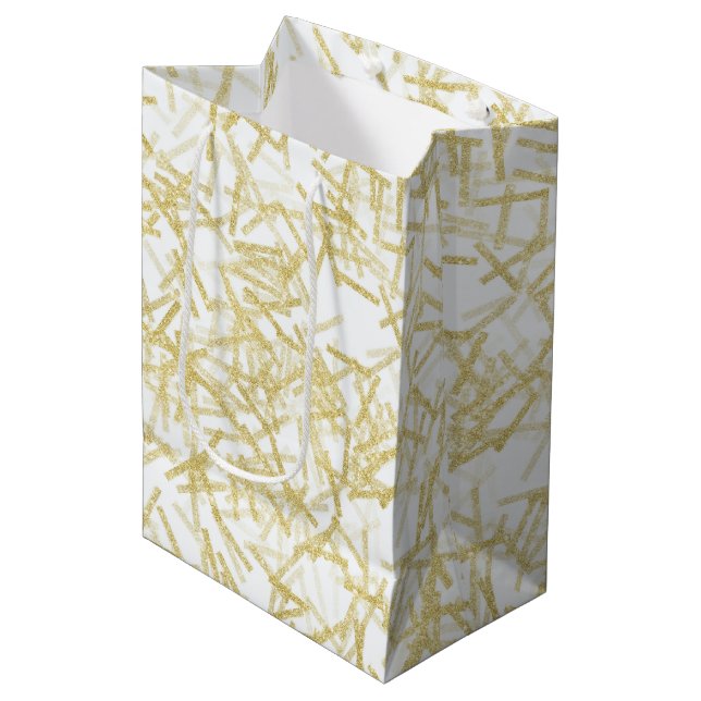 Sac Cadeau Moyen Noël Glam Glitzy Or Blanc (Devant Angle)