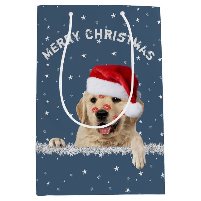 Sac Cadeau Moyen Noel Golden Retriever Avec Listick Kisses M (Devant)