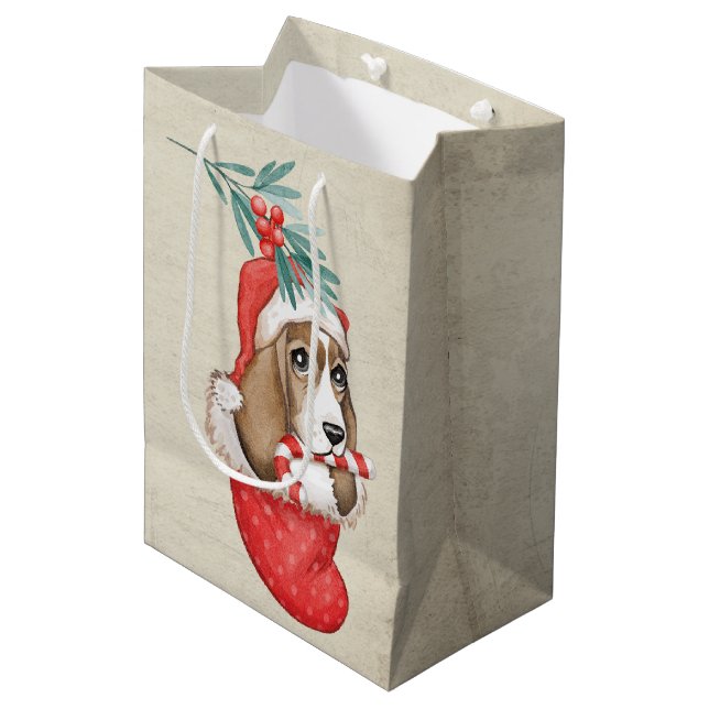 Sac Cadeau Moyen Noël Hound Dog (Devant Angle)