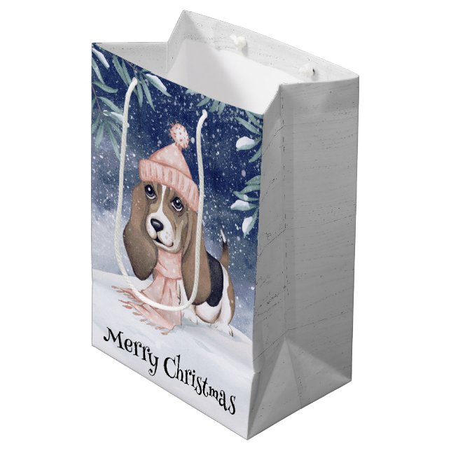Sac Cadeau Moyen Noël Hound Dog (Devant Angle)