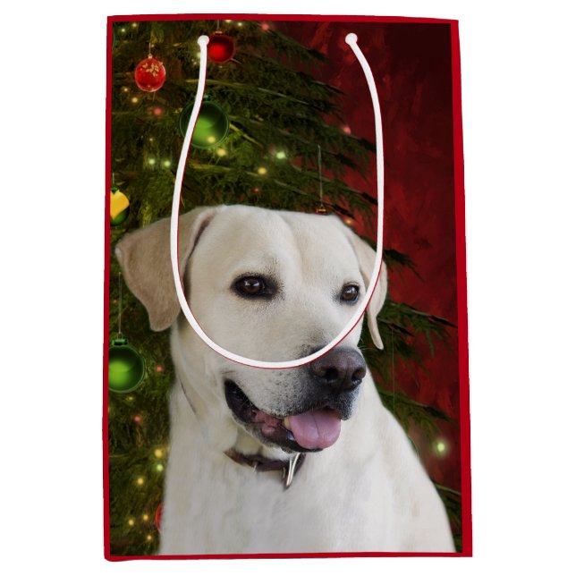 Sac Cadeau Moyen Noël jaune de labrador retriever (Devant)