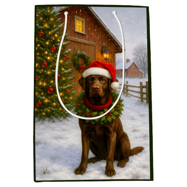 Sac Cadeau Moyen Noël Labrador chocolat  (Devant)