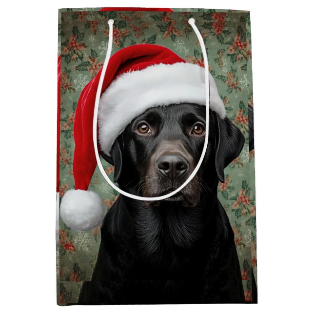 Sac Cadeau Moyen Noël labrador noir (Devant)