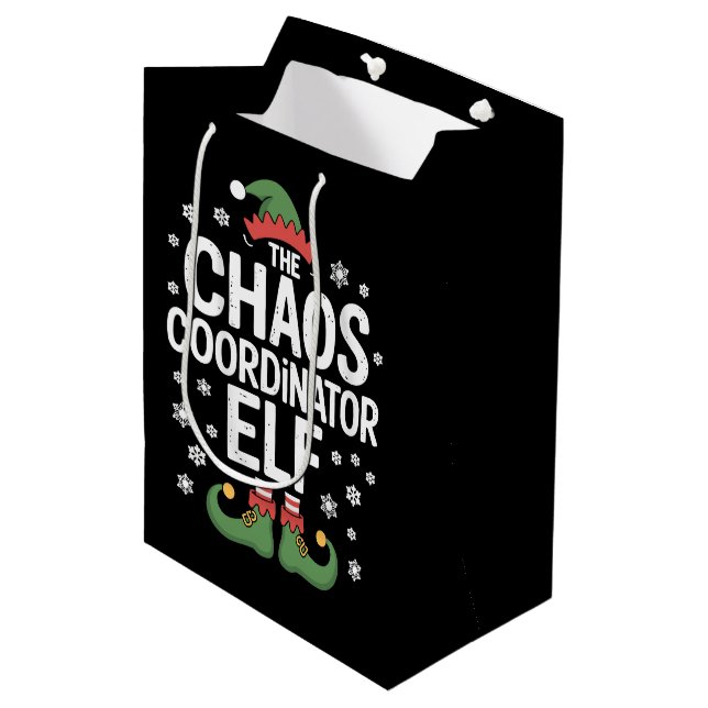 Sac Cadeau Moyen Noël Le Coordinateur du Chaos Elf Xmas Famille (Devant Angle)