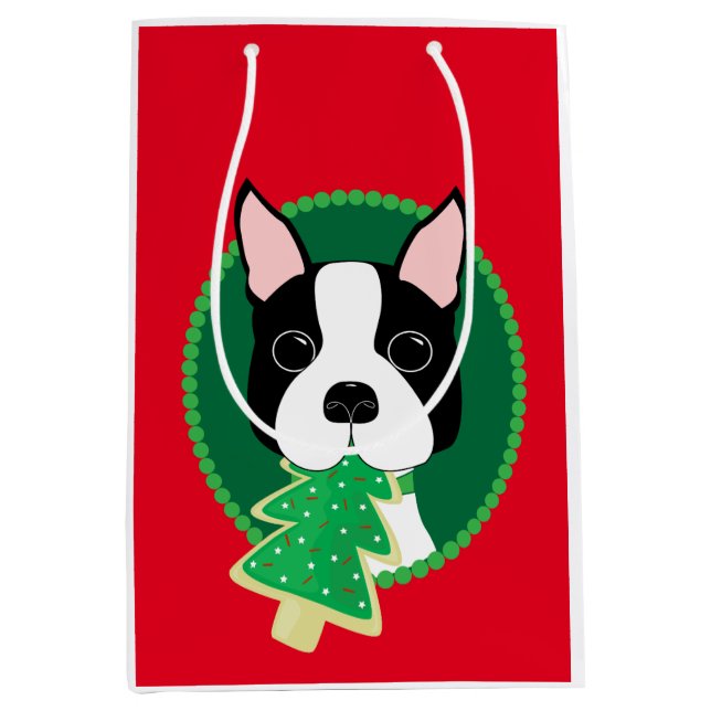 Sac Cadeau Moyen Noël lunatique de Boston Terrier (Devant)