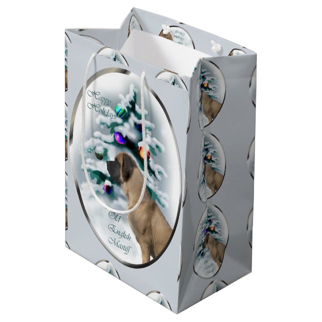 Sac Cadeau Moyen Noël mastiff anglais (Dos Angle)