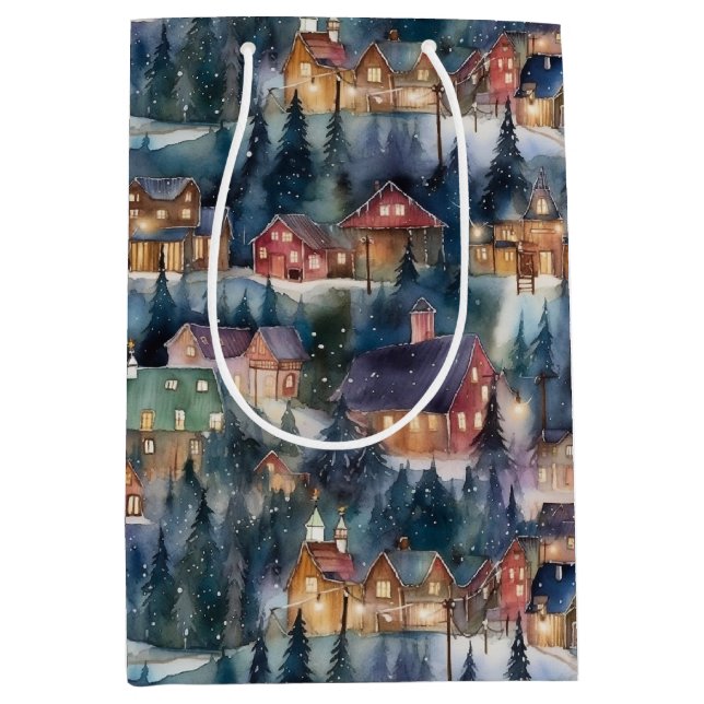 Sac Cadeau Moyen Noël Montana à Midnight Street Watercolor (Devant)