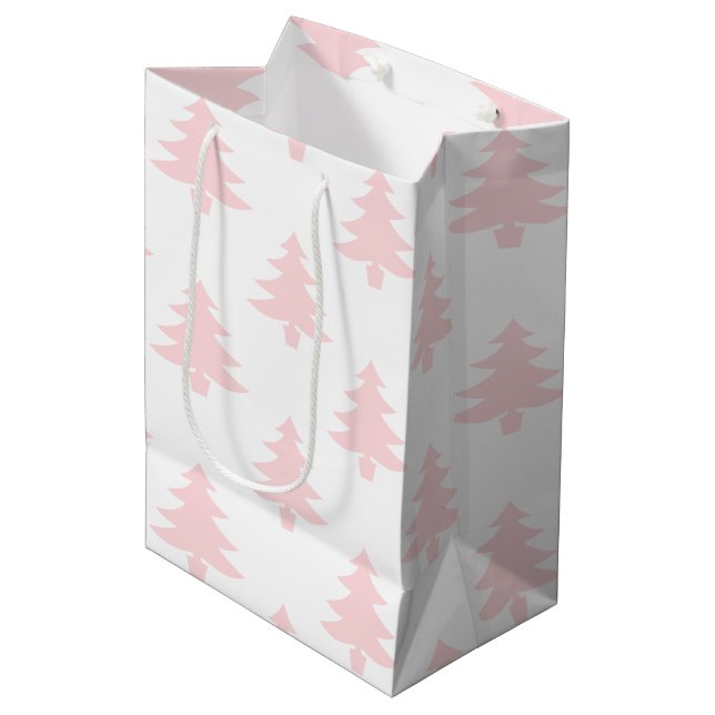 Sac Cadeau Moyen Noël Motif Pastel Pink Trees (Devant Angle)