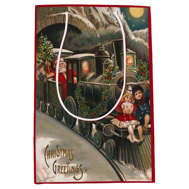 Sac Cadeau Moyen Noël Noël du train du Père Noël (Devant)