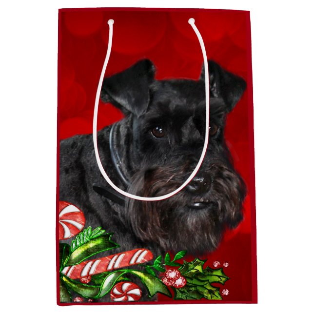 Sac Cadeau Moyen Noël noir de Schnauzer (Devant)