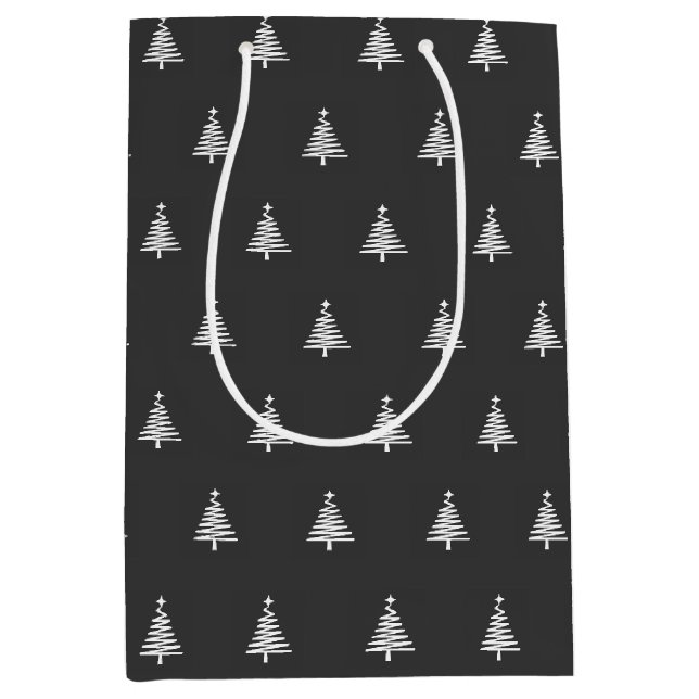 Sac Cadeau Moyen Noël noir et blanc moderne (Devant)