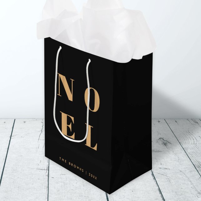 Sac Cadeau Moyen Noel noir et or | Noël tendance et élégant (Créateur téléchargé)