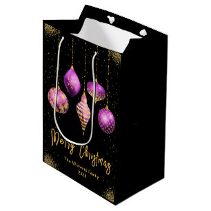 Sac Cadeau Moyen Noël Ornement Élégant Or et Violet