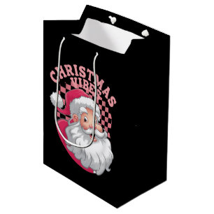 Sac Cadeau Moyen Noël Père Noël Rose Rétro Vintage