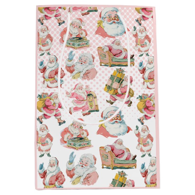Sac Cadeau Moyen Noël Pink Retro Super du Père Noël (Devant)