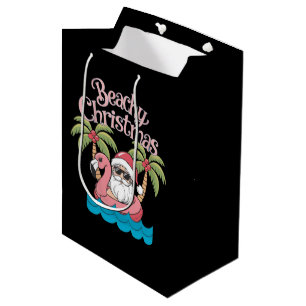 Sac Cadeau Moyen Noël Plage Tropicale Vacances Santa Plage