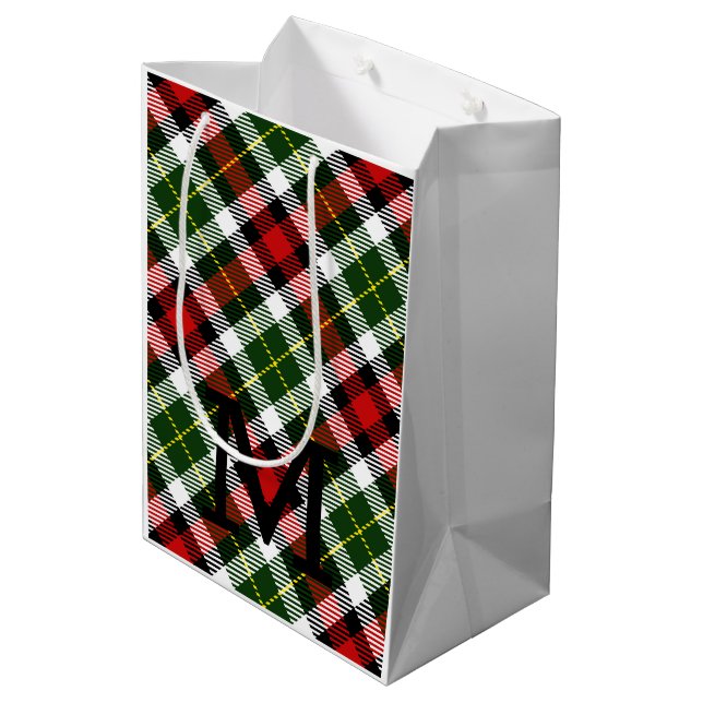 Sac Cadeau Moyen Noël Plaid Famille INITIAL Festif Fête Amusant (Dos Angle)