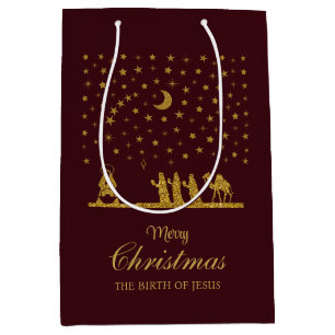 Sac Cadeau Moyen Noël religieux, Naissance de Jésus, Trois Roi