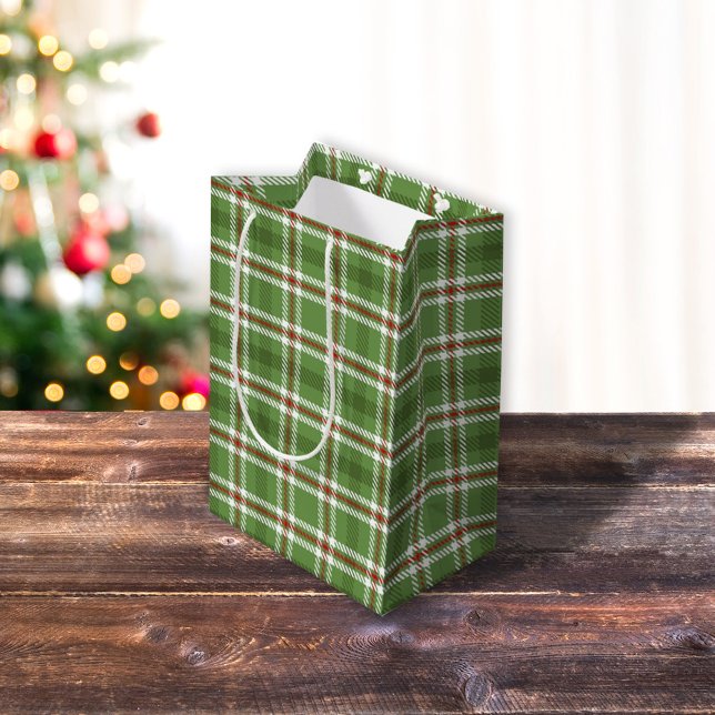 Sac Cadeau Moyen Noël Russe Green Holiday Farmhouse Plaid (Créateur téléchargé)