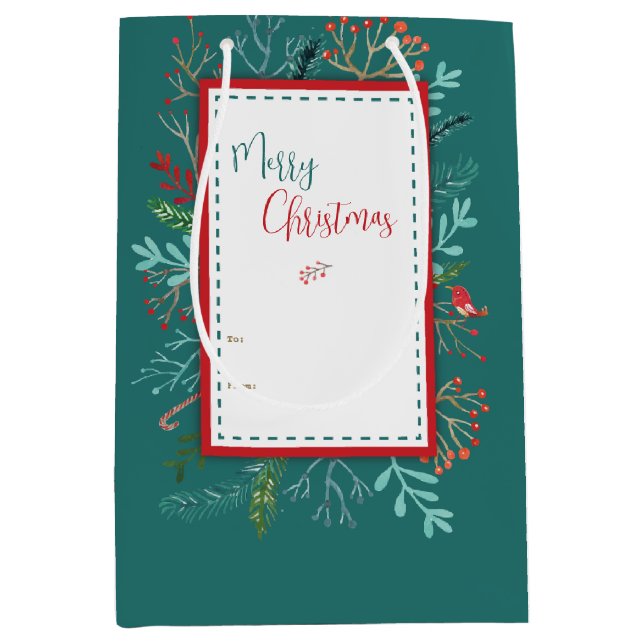 Sac Cadeau Moyen Noël rustique naturel (Devant)