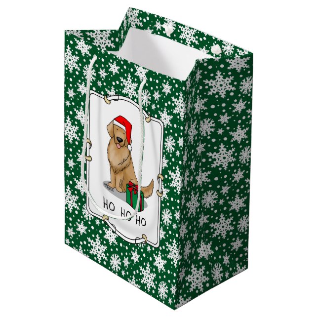Sac Cadeau Moyen Noël Santa Claus Golden Retriever Chien mignonne (Devant Angle)