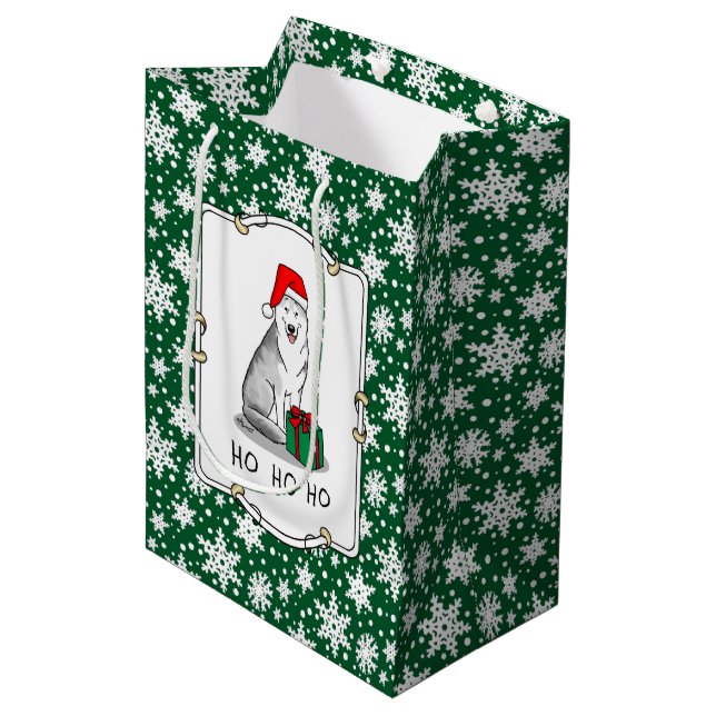 Sac Cadeau Moyen Noël Santa Hat Sibérien Husky (argent) mignonne (Devant Angle)