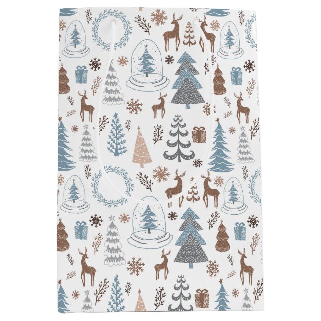 Sac Cadeau Moyen Noël scandinave bleu glace (Devant)