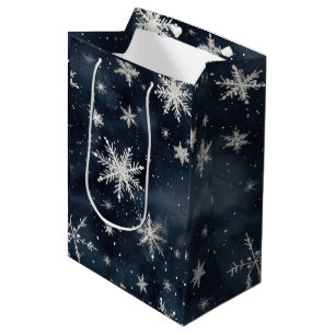 Sac Cadeau Moyen Noël Snowflakes Night Sky