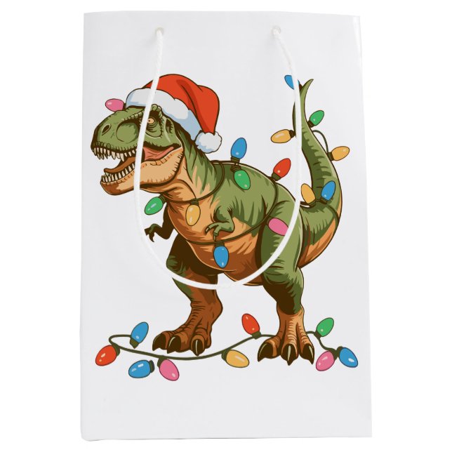 Sac Cadeau Moyen Noël T Rex Dinosaur Xmas Dino Tyrannosaurus (Devant)