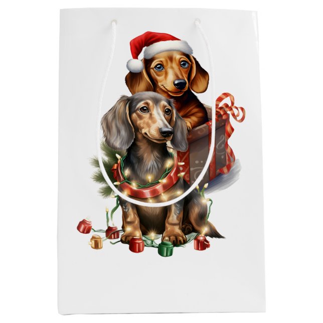 Sac Cadeau Moyen Noël teckel  (Devant)