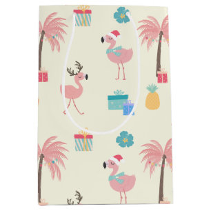 Sac Cadeau Moyen Noël tropical de rose d'amusement de motif de