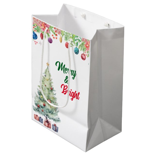 Sac Cadeau Moyen Noël vacances aquarelle  (Devant Angle)
