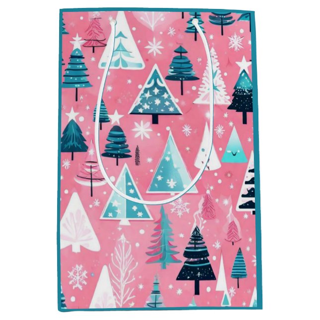 Sac Cadeau Moyen Noëls roses (Devant)