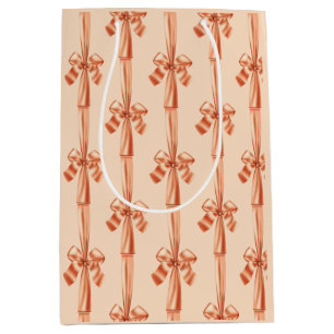 Sac Cadeau Moyen Nœud en ruban de faux satin élégant pêche