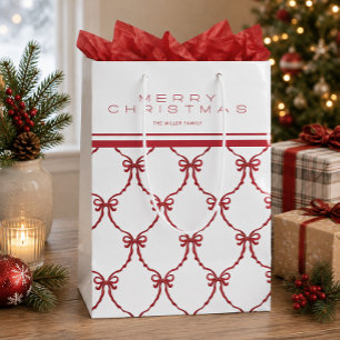 Sac Cadeau Moyen Nœuds Coquette Rouges Monogram Joyeux Noël