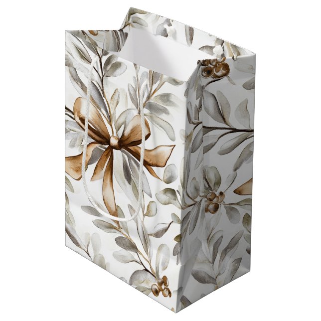 Sac Cadeau Moyen Nœuds de Noël en pain d'épice à la crème (Devant Angle)