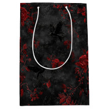 Noir avec Roses Rouges et Corbeaux – Floral Gothiq
