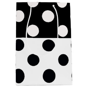 Sac Cadeau Moyen Noir Blanc demi-couleur fractionné en Pois Inverse