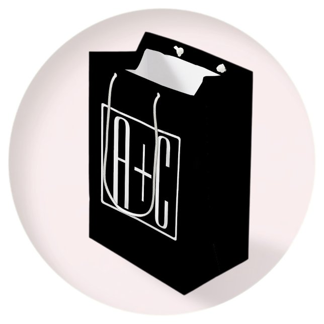 Sac Cadeau Moyen Noir & Blanc | Initiales de couple (Créateur téléchargé)