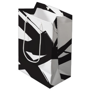 Sac Cadeau Moyen Noir & Blanc Moderne Ligne d'Art Abstrait Décorati