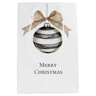 Sac Cadeau Moyen Noir blanc rayures ornement Bow Noël