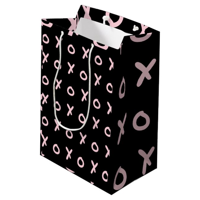 Sac Cadeau Moyen Noir et rose bébé X O XO XO tendance mignon (Dos Angle)