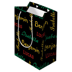 Sac Cadeau Moyen Noir moderne simple typographie unique nom personn