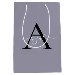 Sac Cadeau Moyen Noir Monogrammé Coin Gris Élégant Minimaliste